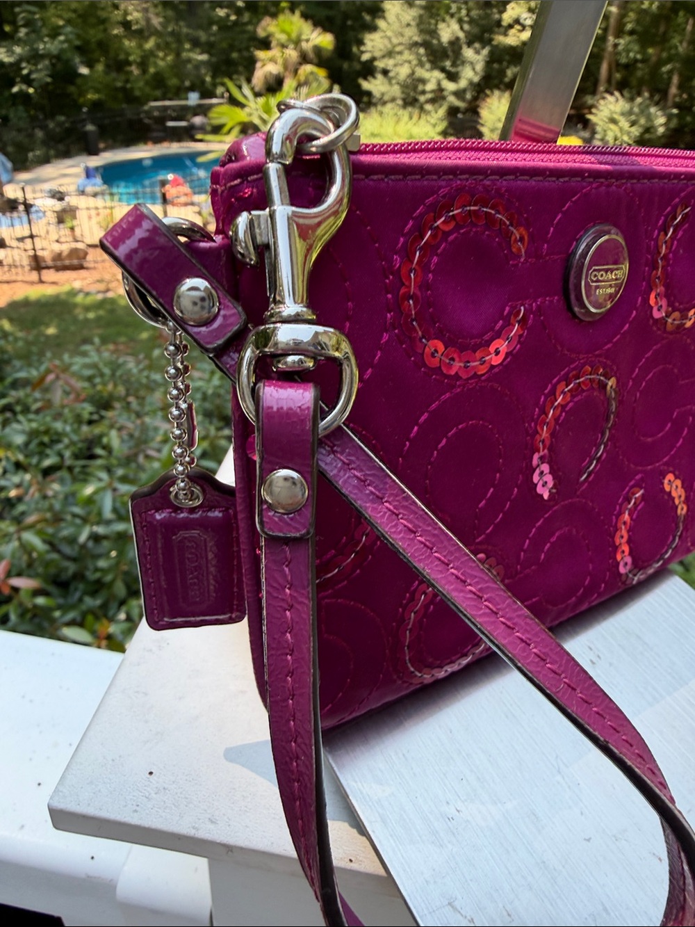 Coach Fuchsia Signature Zip Wristlet - Picture 10 of 16